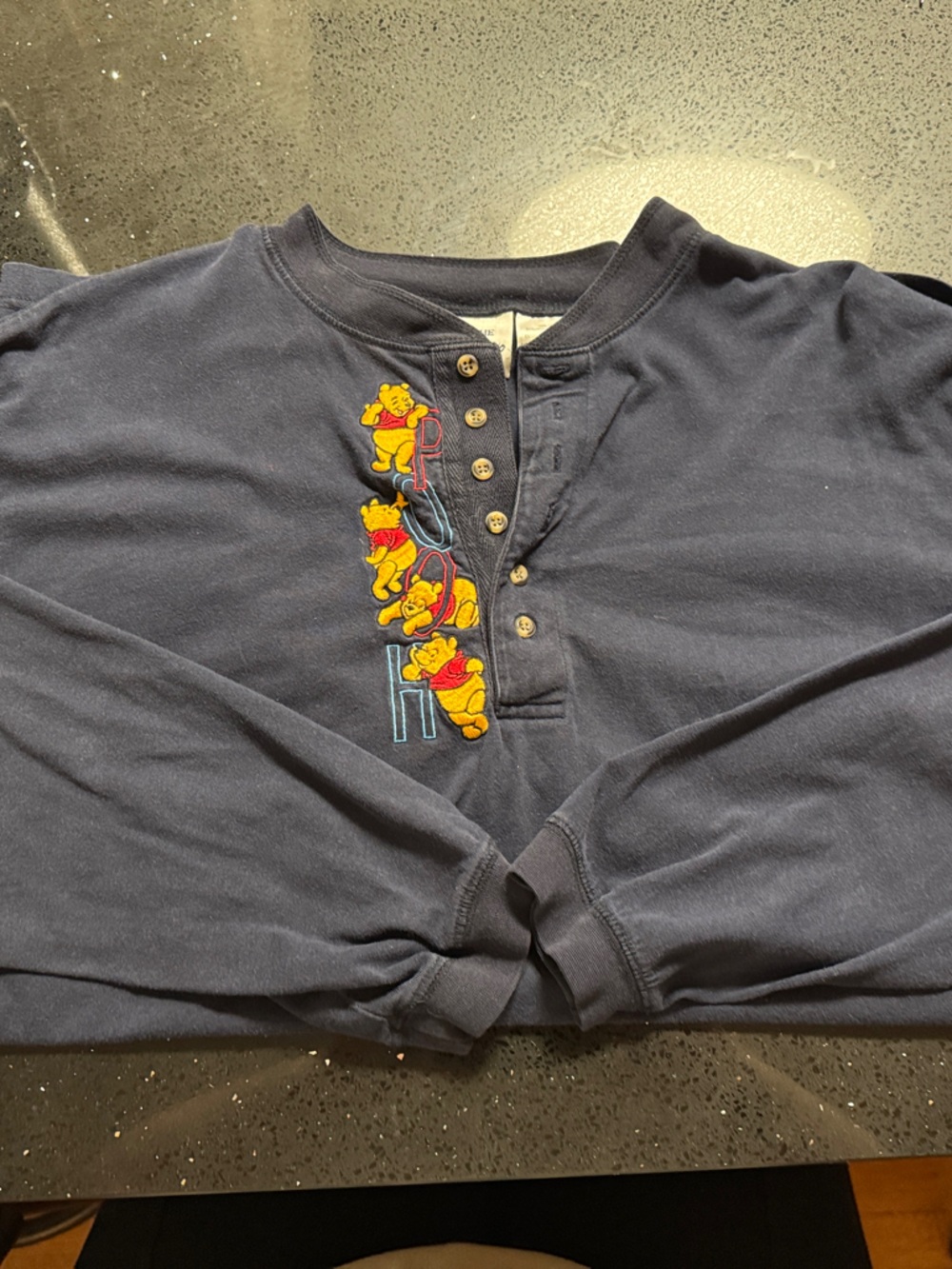 Vintage Disney Store Navy Winnie the Pooh Graphic Henley Top